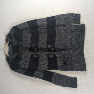 Dex Women's Navy Striped Knit‎ Long Hooded Cardigan Sweater Size S